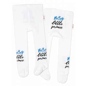Baby Nellys Dětské punčocháče bavlněné, Little Prince - bílé s modrou korunkou, vel. 80/86 vel.  80/86