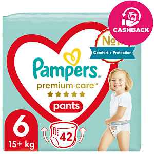 Pampers Premium Care kalhotkové plenky velikost 6 15+kg 42 ks