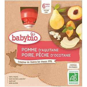 BABYBIO kapsička jablko s hruškou a broskví 4x90 g