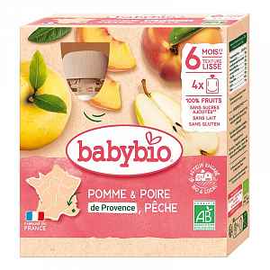BABYBIO kapsička jablko s hruškou a broskví 4x90 g