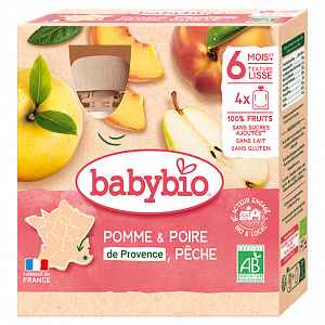 BABYBIO kapsička jablko s hruškou a broskví 4x90 g