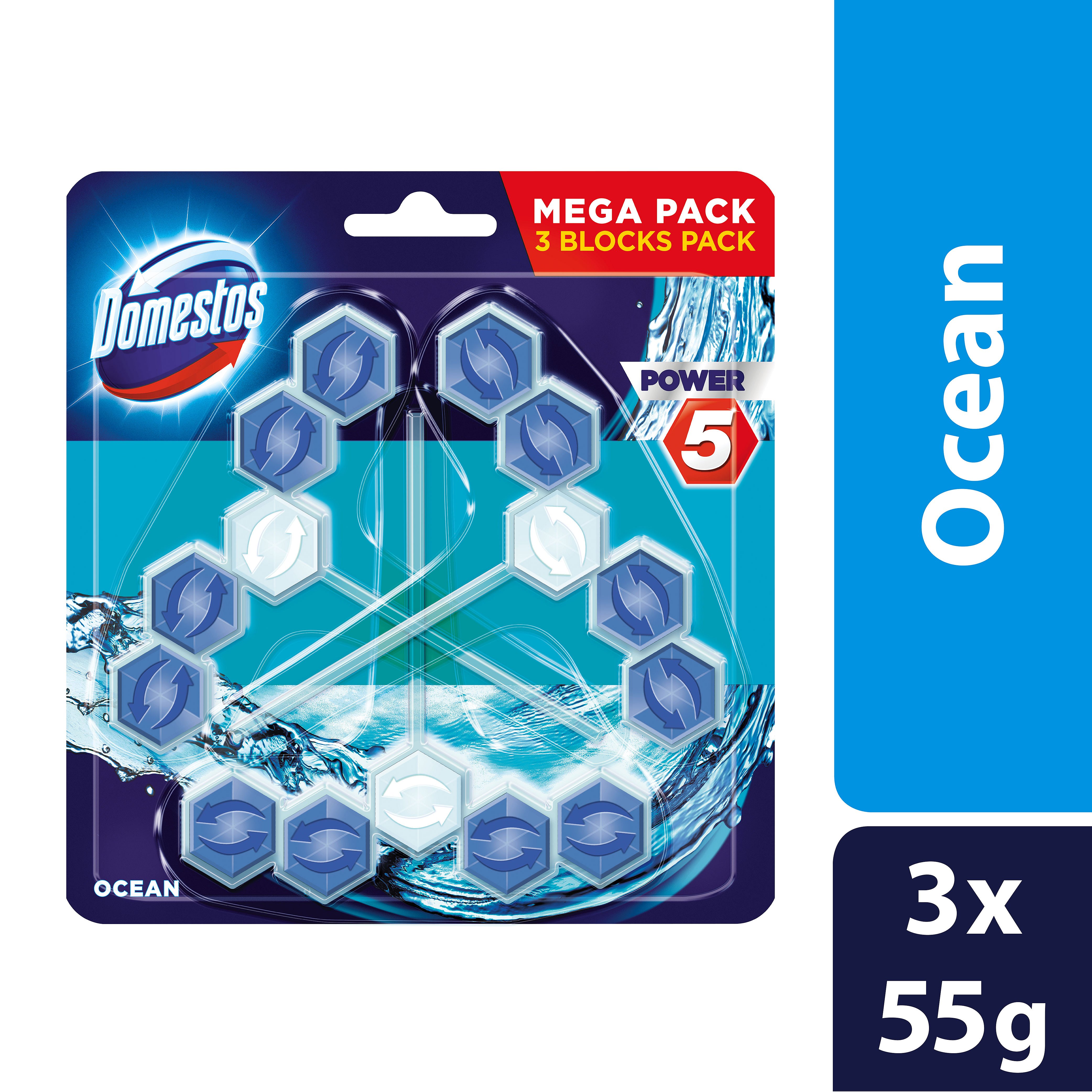 Domestos Power 5 Ocean tuhý WC blok  3x 55 g