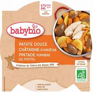BABYBIO sladké brambory s kaštanovým pyré a farmářskou perličkou 230g