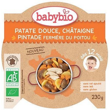 BABYBIO sladké brambory s kaštanovým pyré a farmářskou perličkou 230g