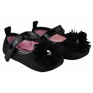 Baby Nellys Kojenecké capáčky/botičky s kytičkou, brokát/černé, , vel. 6/12 m