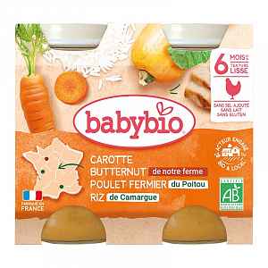 BABYBIO mrkev s máslovou dýní, kuřetem a rýží 2x200g