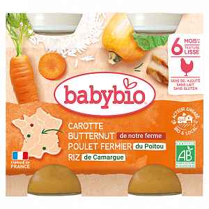 BABYBIO mrkev s máslovou dýní, kuřetem a rýží 2x200g