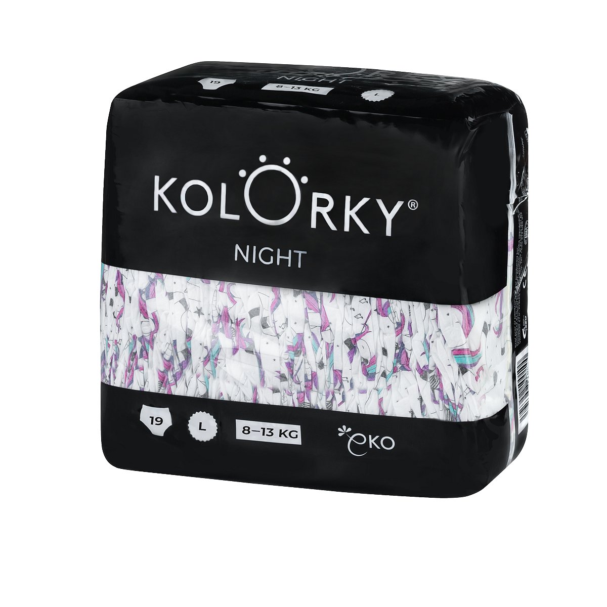 KOLORKY NIGHT - L (8-13 kg) - 19 ks - noční jednorázové eko plenky