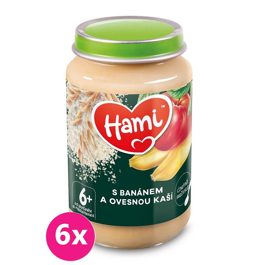 6x HAMI Ovocnoobilný příkrm S banánem a ovesnou kaší 190 g, 6+
