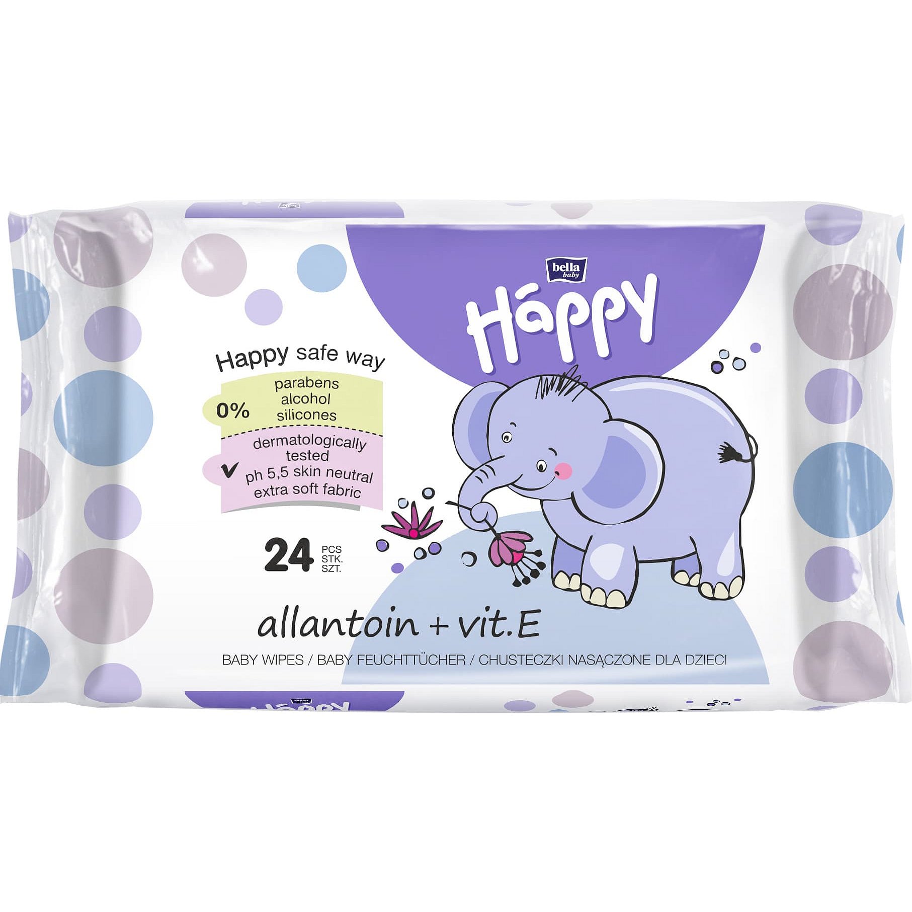 Bella Happy Čistící vlhčené ubrousky s alantoinem a vitaminem E, 3x24ks