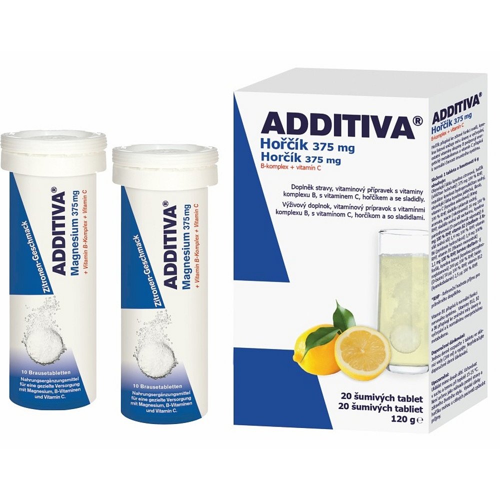 ADDITIVA Magnesium 375 mg + B-Komplex + vitamín C 20 šumivých tablet