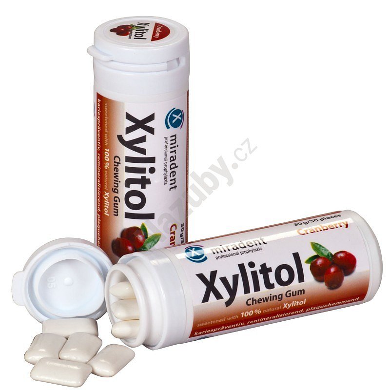 Miradent Xylitol žvýkačky, brusinka, 30ks