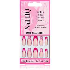 Nail HQ Coffin Pink Contrast French umělé nehty s lepidlem 24 ks