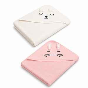 SENSILLO Dětské osušky s kapucí Bath Friends – Králíček + Teddy, 100 ×100 cm, sada 2 ks