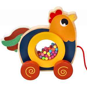 Adam Toys Edukační dřevěná tahací hračka - Kouhout s barevnýma kuličkama