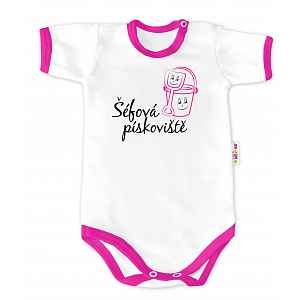 Baby Nellys Body krátký rukáv - Šéfová pískoviště - bílé/růžový lem, vel. 68