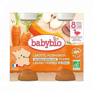 BABYBIO mrkev, dýně a jablka s kachním masem 2x200g