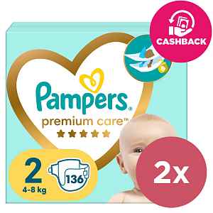 2x PAMPERS Pleny jednorázové Premium Care vel. 2 (136 ks) 4-8 kg