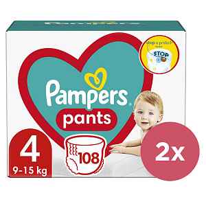 2x PAMPERS Pants Kalhotky plenkové jednorázové 4 (9-15 kg) 108 ks - MEGA PACK