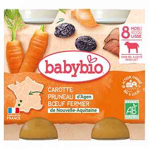 BABYBIO mrkev a sušené švestky s hovězím masem 2x200g