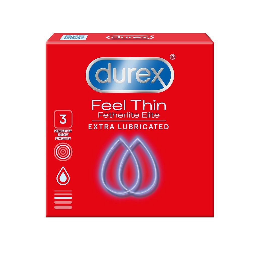 Durex Feel Thin Extra Lubricated kondomy 3 ks