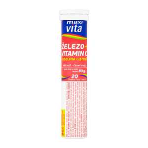 Maxi Vita Šumivé tablety železo + vitamín C + kyselina listová příchuť černý rybíz, doplněk stravy 20 ks
