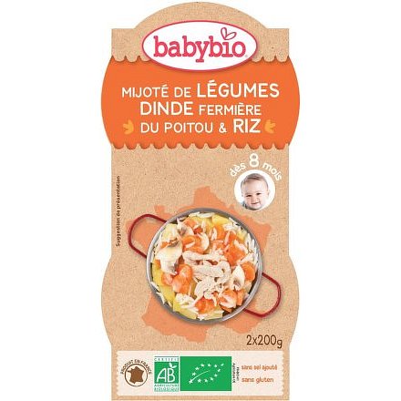 BABYBIO zelenina s krůtím masem a rýží 2x200g