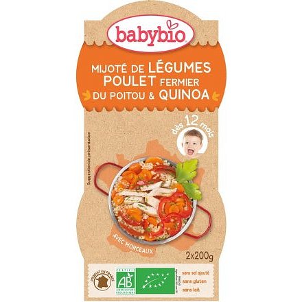 BABYBIO zelenina s kuřetem a quinoa 2x200g