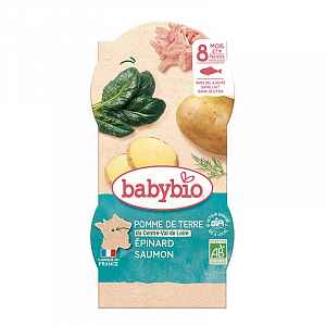 BABYBIO brambory a špenát s lososem a rýží 2x200g