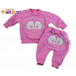 Baby Nellys Tepláková souprava - Medvídek - růžový melír, vel. 86