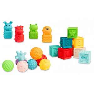 Toyz Měkké senzorické kostky 20 ks – s čísly a míčky, 6m+