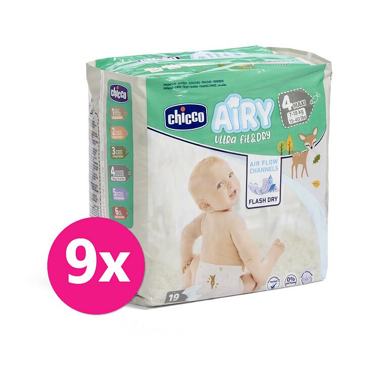 CHICCO Airy Pleny jednorázové 4 Maxi (7-18 kg) 171 ks - Měsíční zásoba