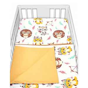 Baby Nellys 2-dílné bavlněné povlečení Ježek a Liška - bílá s potiskem/hořčicová