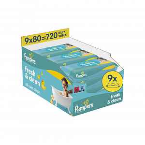 Pampers Fresh Clean dětské čisticí ubrousky 9x80 ks