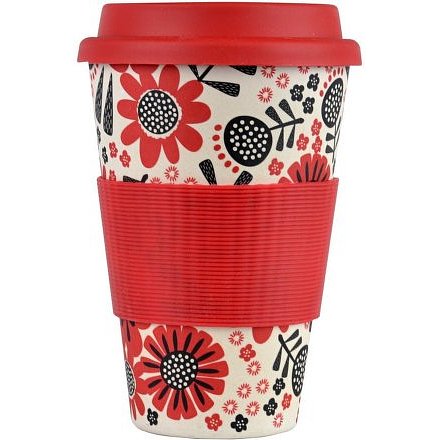 Bamboo cup ekologický termohrnek Květiny červené 400ml