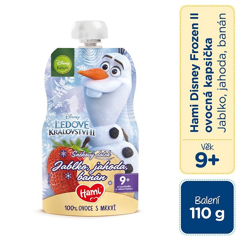 HAMI Disney Frozen Olaf ovocnozeleninová kapsička Jablko, Jahoda, Banán 110 g, 9+