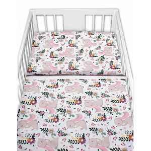 Baby Nellys 2-dílné bavlněné povlečení Králíček na louce - růžová, bílá, 135x100