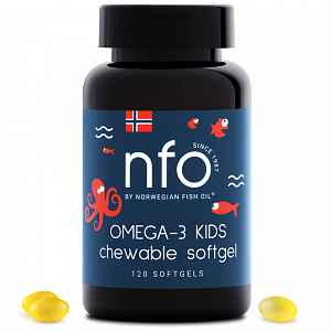 NFO Omega-3 pro děti žvýkací kapsle s vitaminem D, rybí želatina žvýkačky