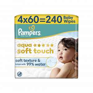 Pampers Aqua Soft Touch dětské čisticí ubrousky 4x60 ks