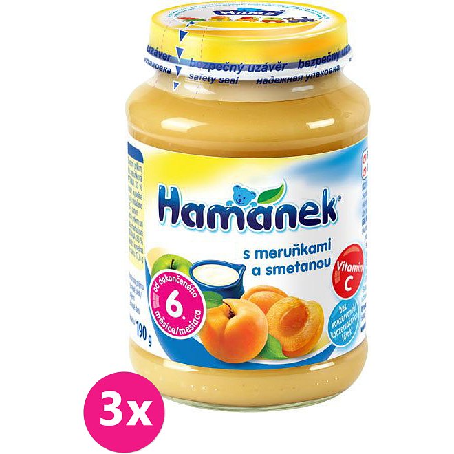 3x HAMÁNEK Kojenecká výživa ovocná Svačinka s meruňkou a smetanou, (190 g) - ovocný příkrm