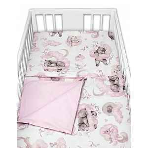Baby Nellys 2-dílné bavlněné povlečení , Zvířátka na mráčku, růžová/bílá, 135x100 cm
