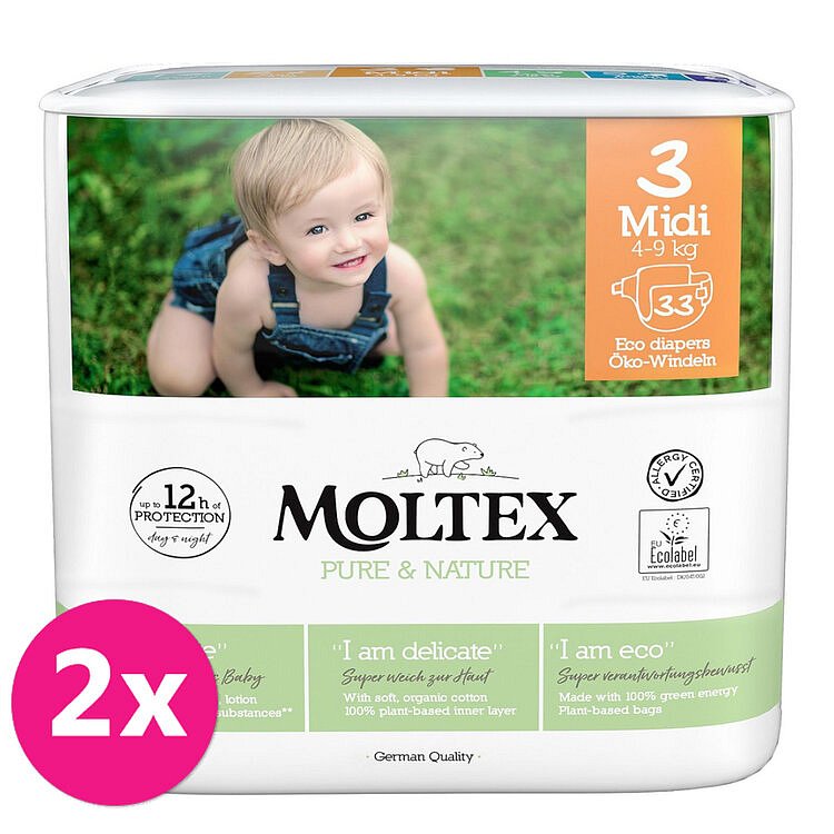 2x MOLTEX Pure&Nature Pleny jednorázové 3 Midi (4-9 kg)