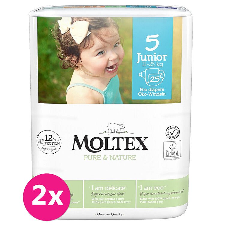 2x MOLTEX Pure&Nature Pleny jednorázové 5 Junior (11-25 kg) 25 ks