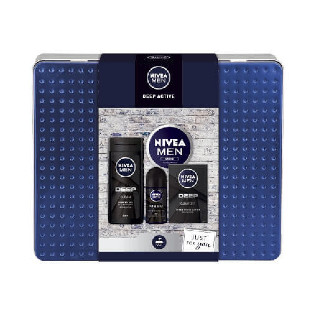 Nivea Men Deep Active sprchový gel 250 ml + voda po holení 100 ml + antiperspirant deodorant roll-on 50 ml + krém 150 ml dárková sada