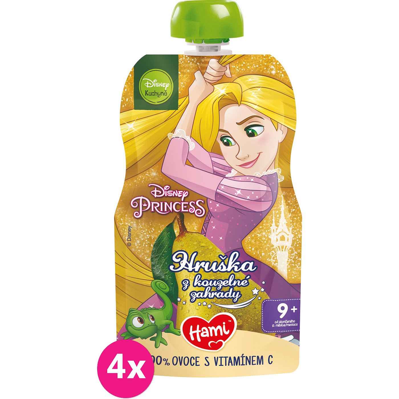 4x HAMI Disney Princess ovocná kapsička Hruška z kouzelné zahrady 110 g, 9+