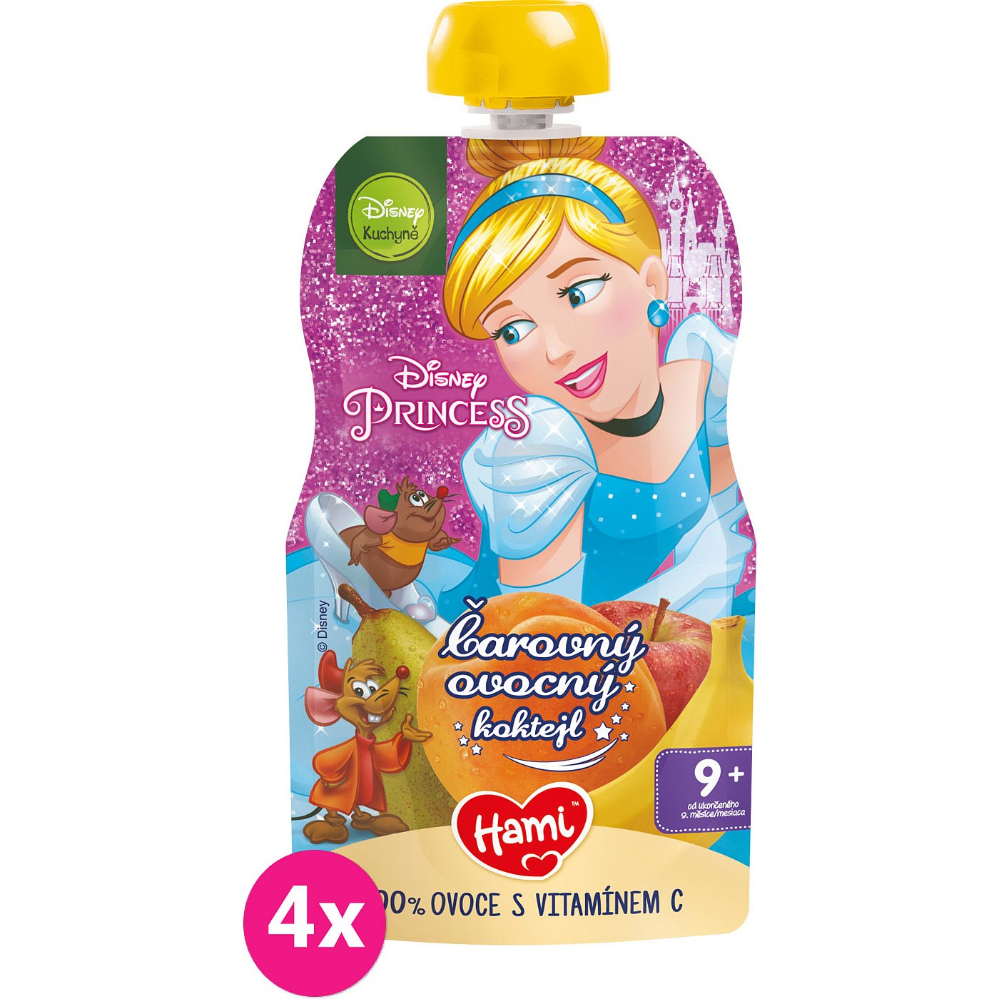 4x HAMI Disney Princess ovocná kapsička Kouzelný ovocný koktejl 110 g, 9+