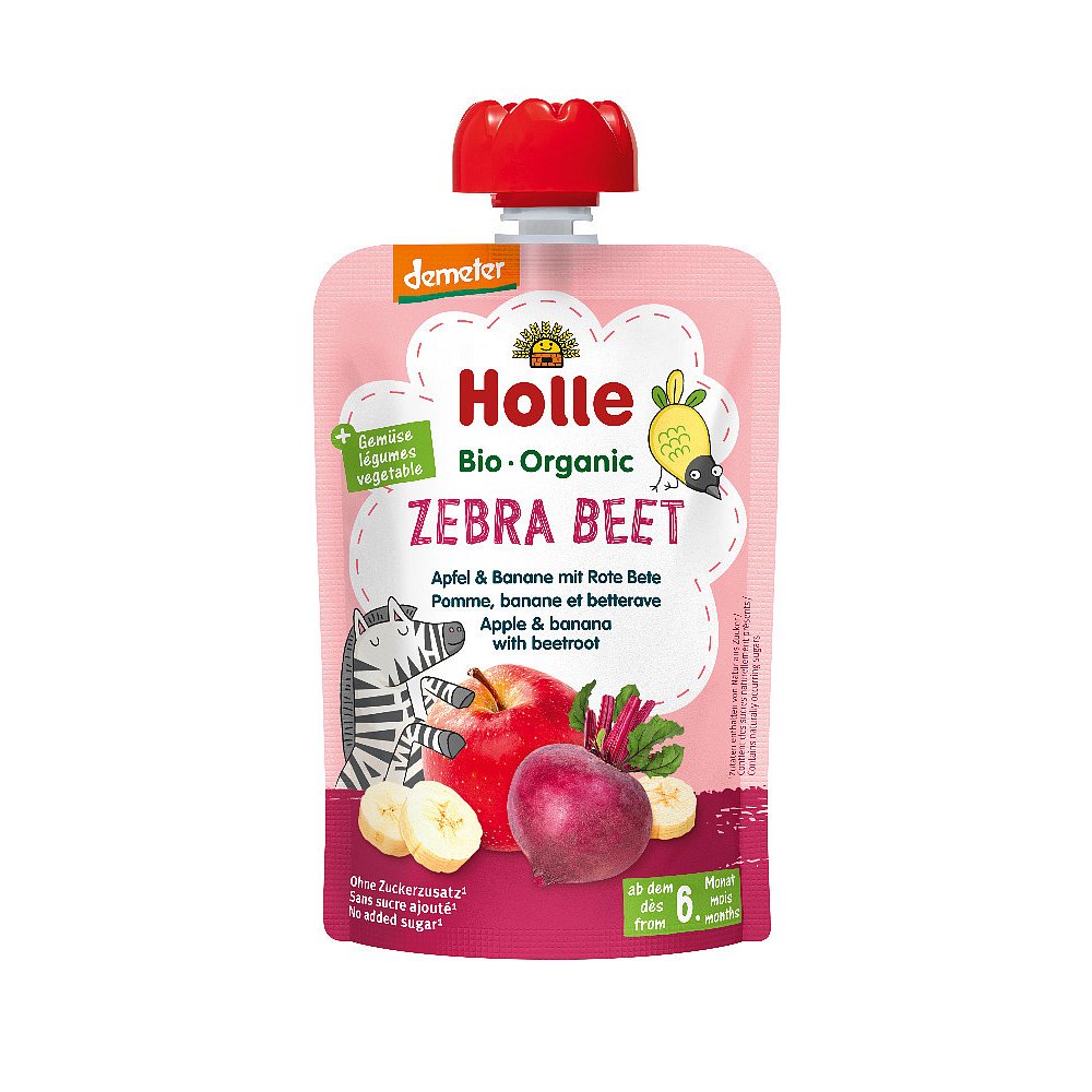 Zebra Beet-Pouchy Apple, Banana with Beetroot – Bio ovocné pyré jablko, banán a červená řepa