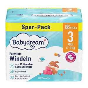 Babydream Pleny Premium Midi, 5–9 kg, vel. 3, Jumbo-Pack 86 ks 86 ks