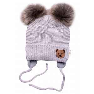 Baby Nellys Dětská zimní čepice s fleecem Teddy Bear - chlupáčk. bambulky