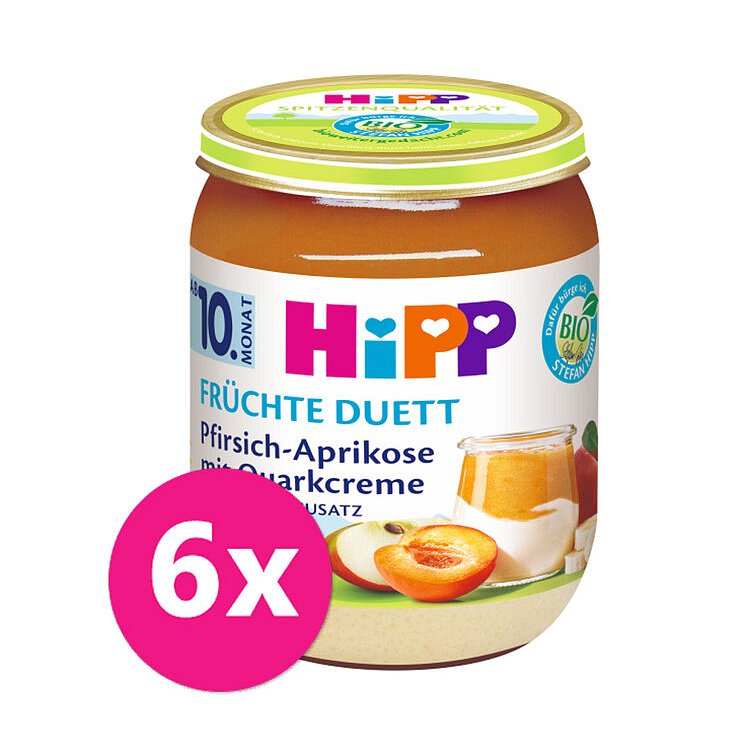 6x HiPP BIO Ovocný duet Broskev - Meruňka s tvarohovým krémem od 10. měsíce, 160 g